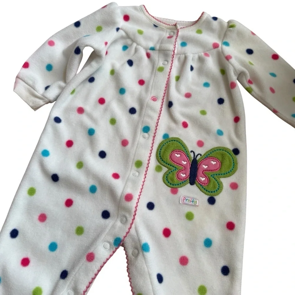 Bundle 6M Baby Girl Pajama Sleeper 2PC Set Pink Cotton Fleece Butterfly